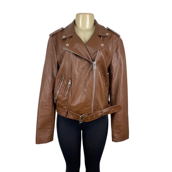 Levi's Jackets & Blazers - Levi's Brown Faux Leather Biker Jacket With Zipped Pockets & Belted Waist Sz XL
